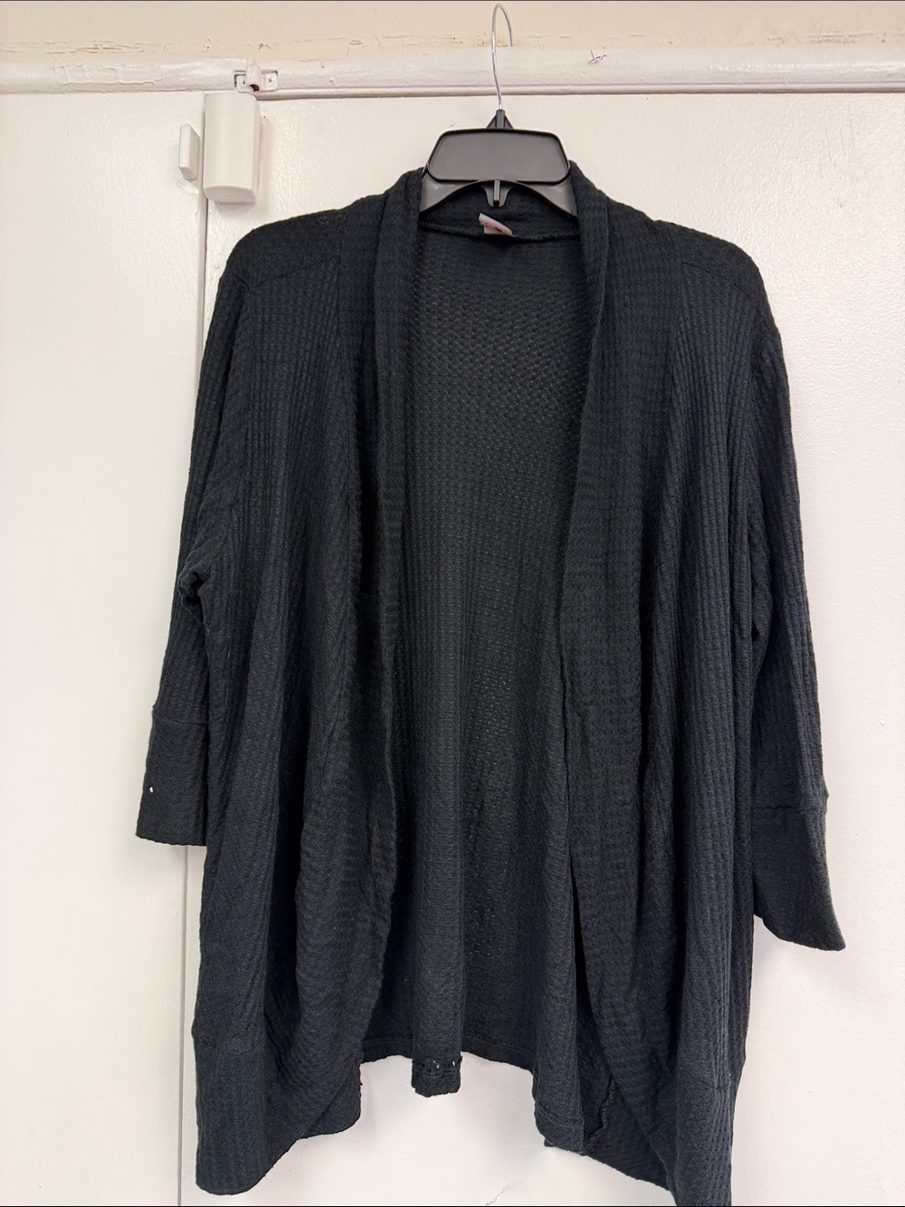 Libian Black Open-Front Women's Sweater Cardigan waffle knit design cute